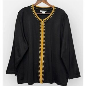 Eccotoo Womens 3X Cardigan Sweater Black Gold Metallic Zip Front Knit NWT